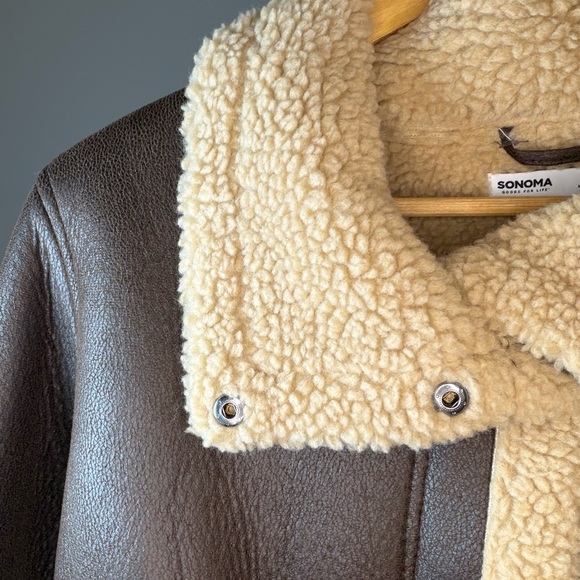 Sonoma Faux Shearling Aviator Jacket Brown Cream Sherpa L - Picture 4 of 7